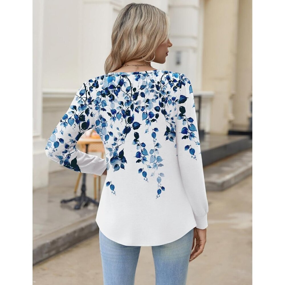 Long Sleeve Women's Shirt Polyester Spandex V-Neck Casual Fall Blouse - Picture 4 of 5